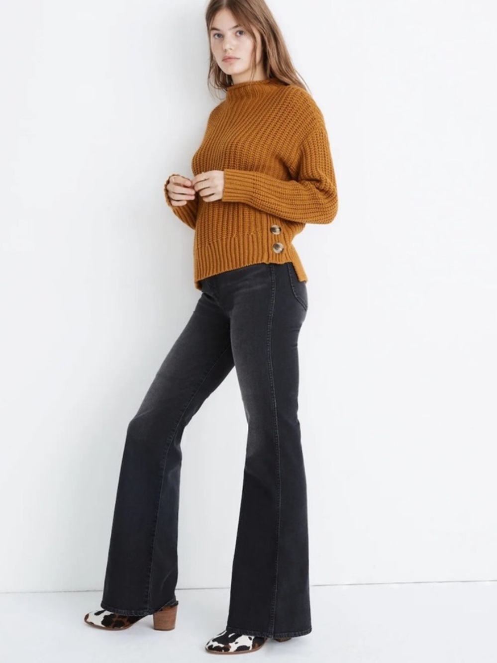 Madewell Mockneck Side Button Sweater Golden Harvest Wool Blend Small